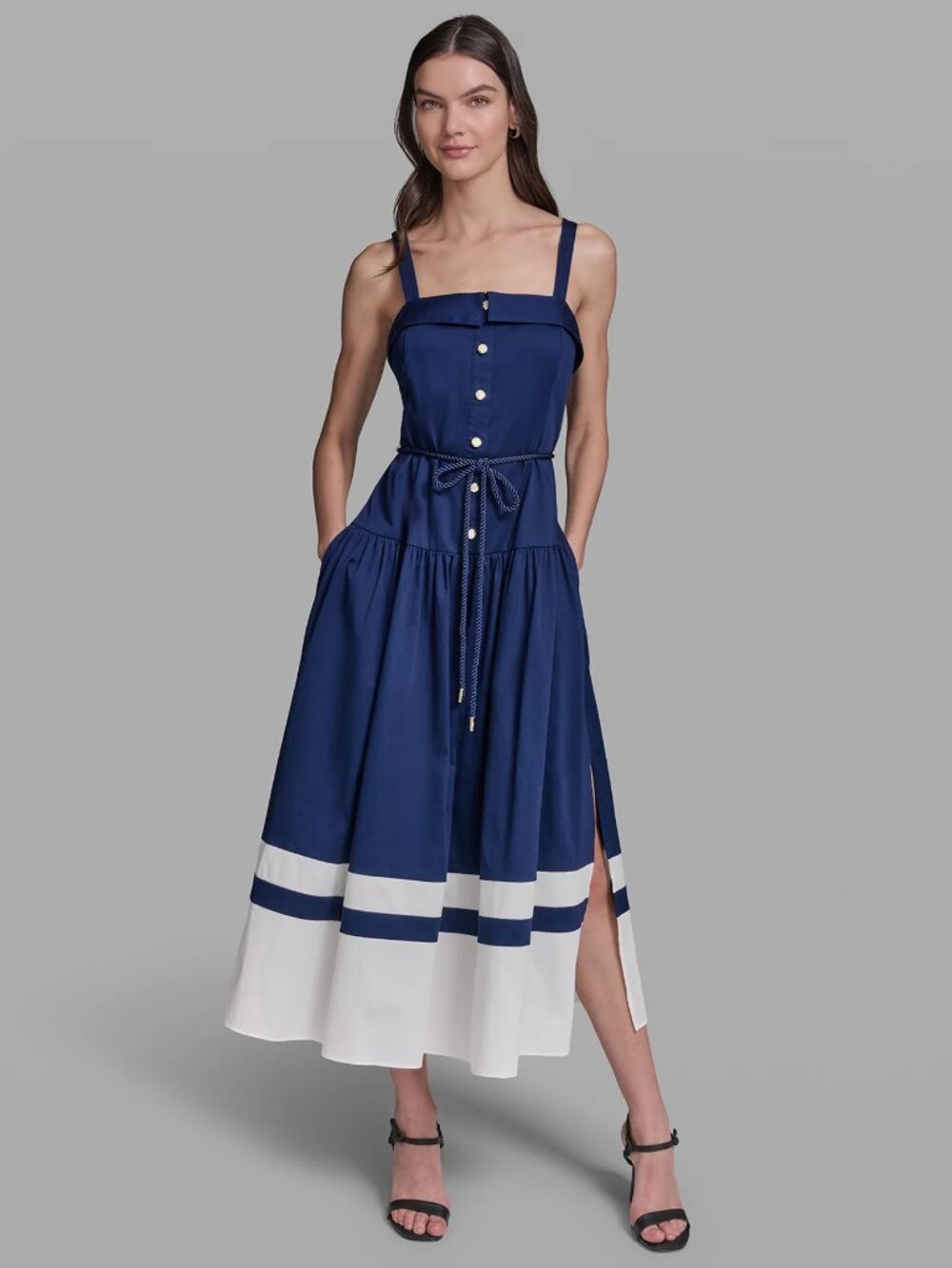KARL LAGERFELD SLEEVELESS COLOR-BLOCK MIDI DRESS